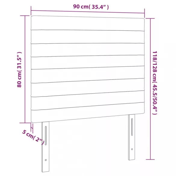 sötétszürke bársony LED-es fejtámla 90x5x118/128 cm