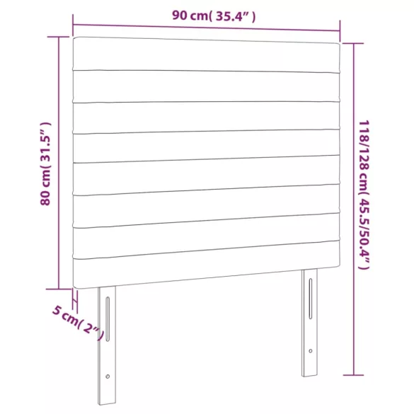 sötétzöld bársony LED-es fejtámla 90x5x118/128 cm