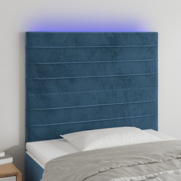 sötétkék bársony LED-es fejtámla 90x5x118/128 cm