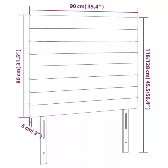 sötétkék bársony LED-es fejtámla 90x5x118/128 cm