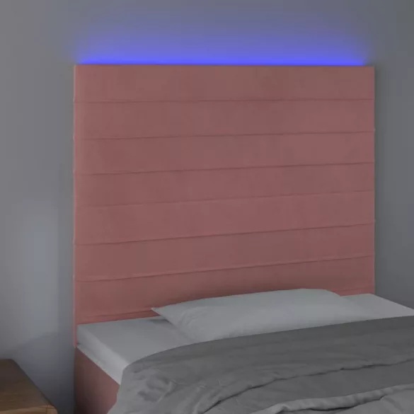 rózsaszín bársony LED-es fejtámla 90x5x118/128 cm