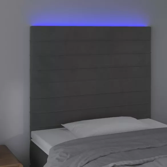 sötétszürke bársony LED-es fejtámla 100x5x118/128 cm