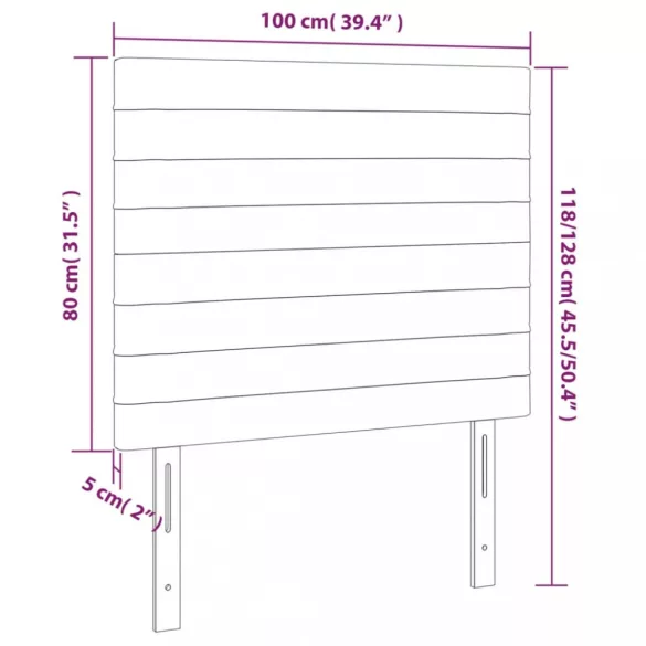 sötétszürke bársony LED-es fejtámla 100x5x118/128 cm