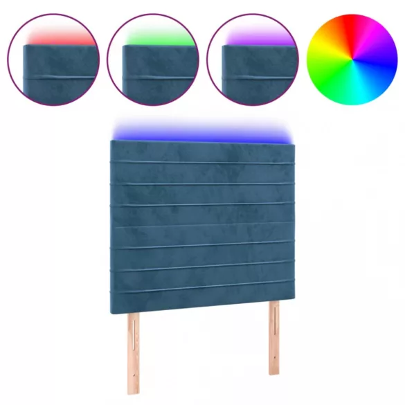 sötétkék bársony LED-es fejtámla 100x5x118/128 cm
