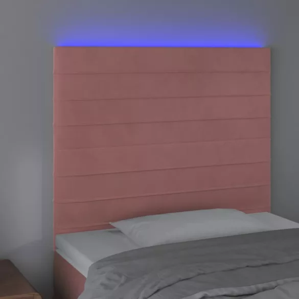 rózsaszín bársony LED-es fejtámla 100x5x118/128 cm