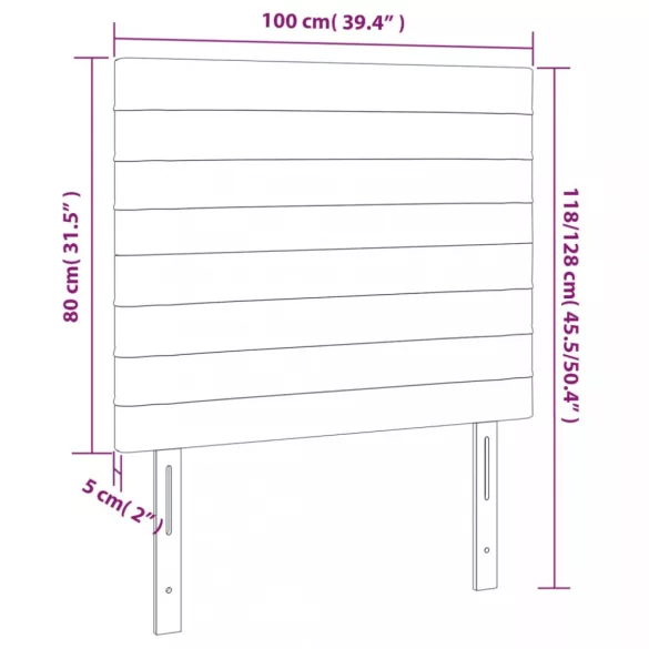 rózsaszín bársony LED-es fejtámla 100x5x118/128 cm