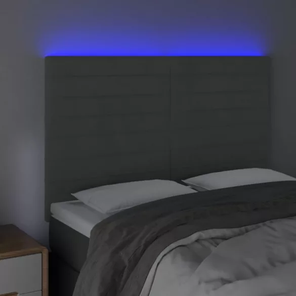 sötétszürke bársony LED-es fejtámla 144x5x118/128 cm