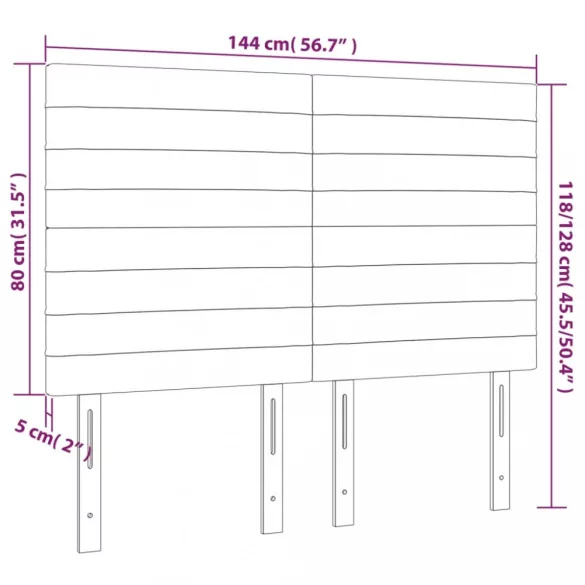 sötétszürke bársony LED-es fejtámla 144x5x118/128 cm