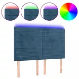 sötétkék bársony LED-es fejtámla 144x5x118/128 cm