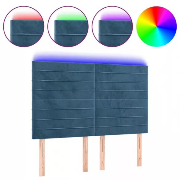 sötétkék bársony LED-es fejtámla 144x5x118/128 cm