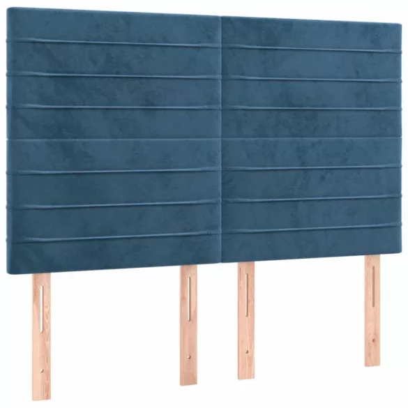 sötétkék bársony LED-es fejtámla 144x5x118/128 cm