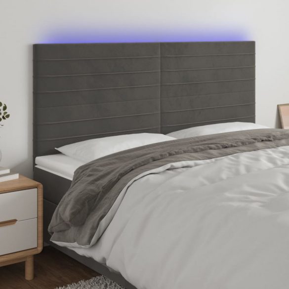 sötétszürke bársony LED-es fejtámla 160x5x118/128 cm