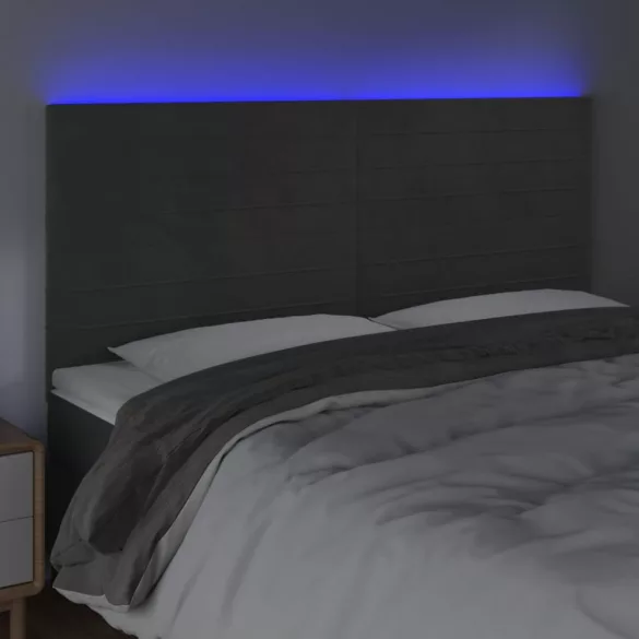 sötétszürke bársony LED-es fejtámla 160x5x118/128 cm