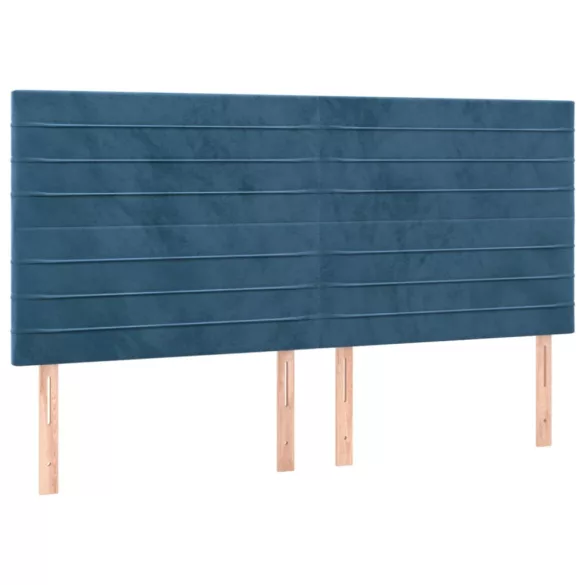 sötétkék bársony LED-es fejtámla 160x5x118/128 cm