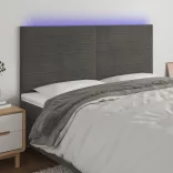 sötétszürke bársony LED-es fejtámla 180x5x118/128 cm