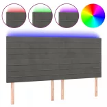 sötétszürke bársony LED-es fejtámla 180x5x118/128 cm
