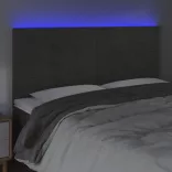 sötétszürke bársony LED-es fejtámla 180x5x118/128 cm