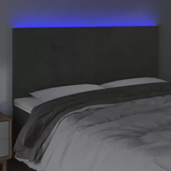 sötétszürke bársony LED-es fejtámla 180x5x118/128 cm