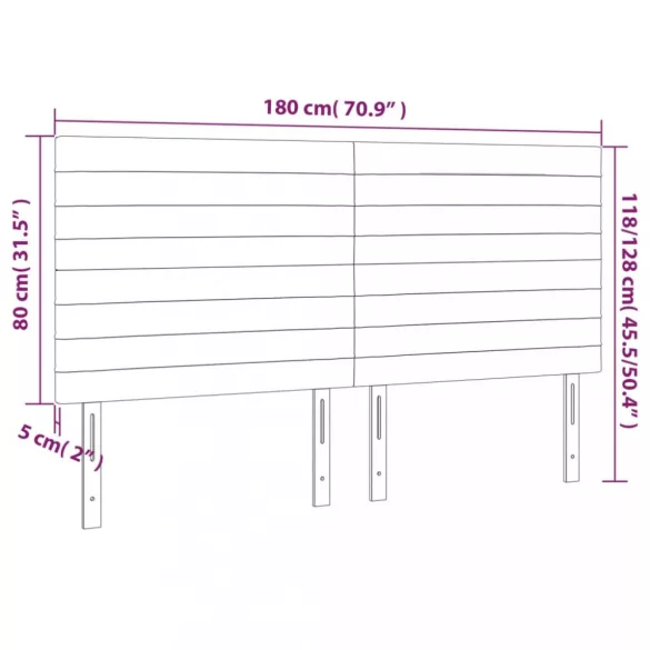 sötétszürke bársony LED-es fejtámla 180x5x118/128 cm