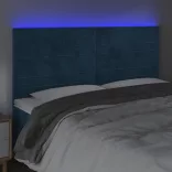 sötétkék bársony LED-es fejtámla 180x5x118/128 cm
