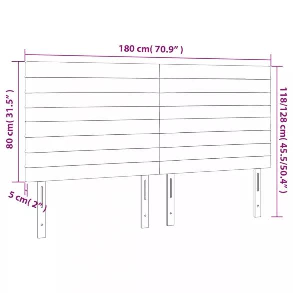 sötétkék bársony LED-es fejtámla 180x5x118/128 cm