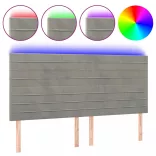világosszürke bársony LED-es fejtámla 200x5x118/128 cm
