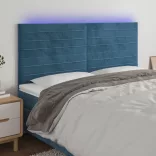 sötétkék bársony LED-es fejtámla 200x5x118/128 cm