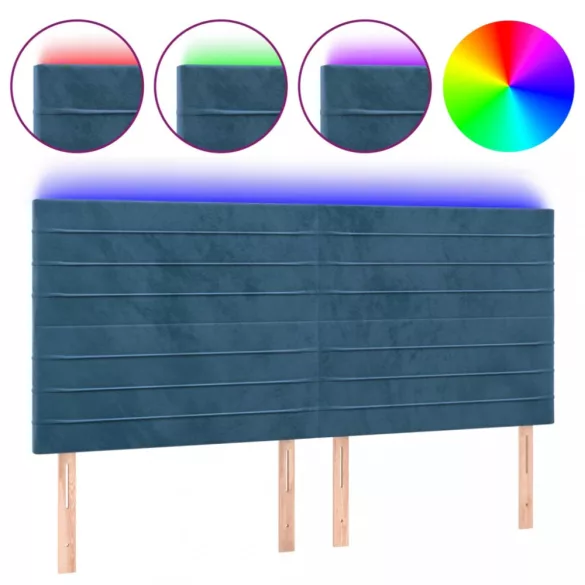 sötétkék bársony LED-es fejtámla 200x5x118/128 cm
