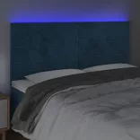 sötétkék bársony LED-es fejtámla 200x5x118/128 cm