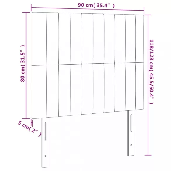sötétbarna szövet LED-es fejtámla 90x5x118/128 cm