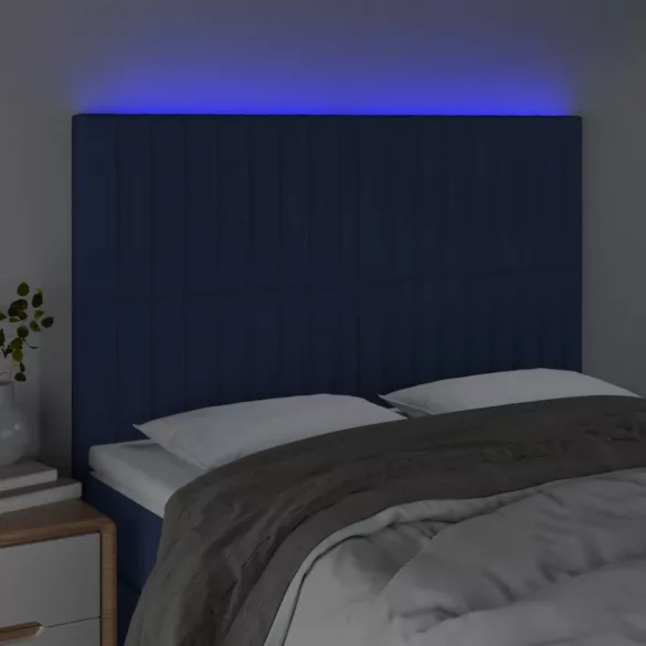 kék szövet LED-es fejtámla 144x5x118/128 cm