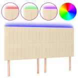 krémszínű szövet LED-es fejtámla szárnyakkal 160x5x118/128 cm