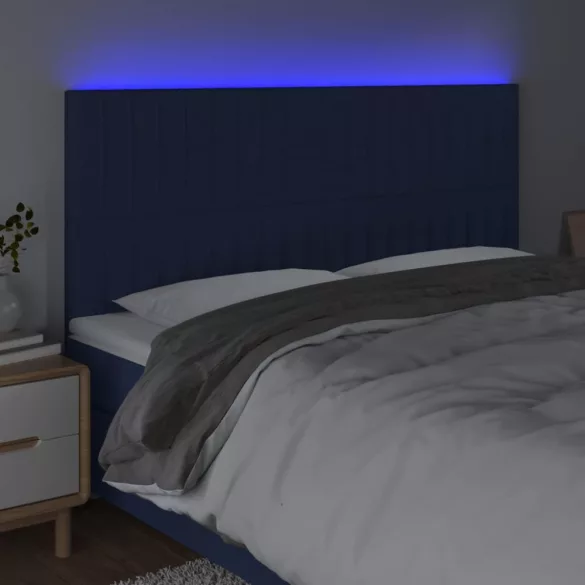 kék szövet LED-es fejtámla 160x5x118/128 cm