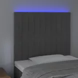 sötétszürke bársony LED-es fejtámla 80x5x118/128 cm