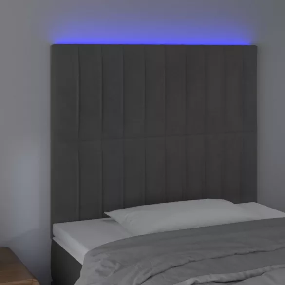 sötétszürke bársony LED-es fejtámla 80x5x118/128 cm