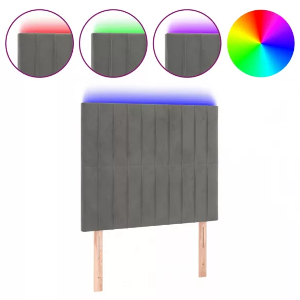 világosszürke bársony LED-es fejtámla 90x5x118/128 cm