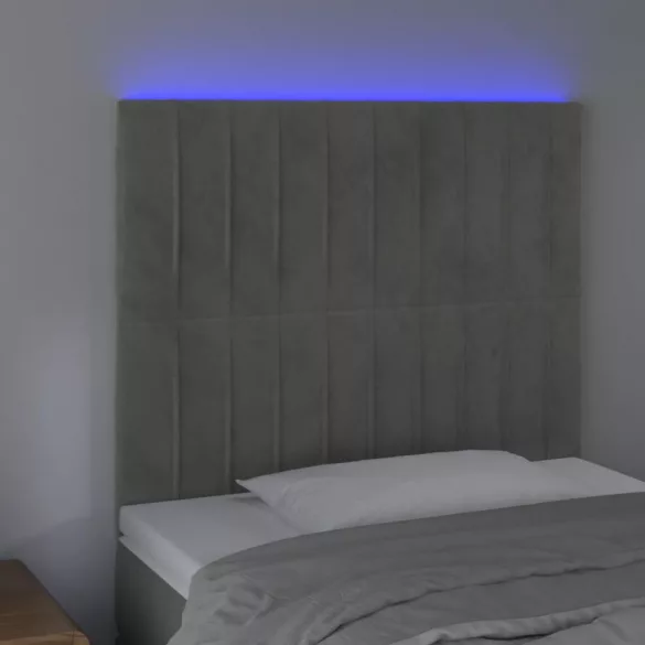 világosszürke bársony LED-es fejtámla 90x5x118/128 cm