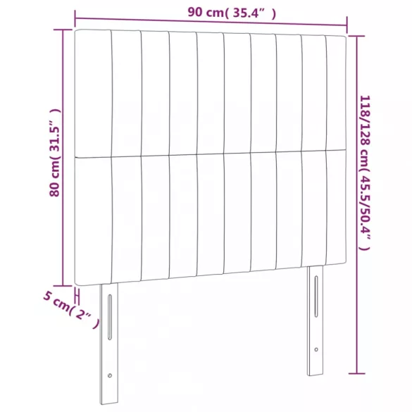 sötétszürke bársony LED-es fejtámla 90x5x118/128 cm