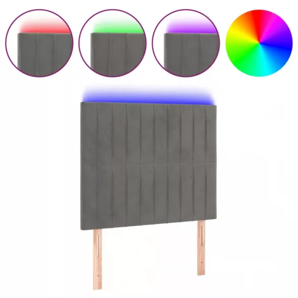 világosszürke bársony LED-es fejtámla 100x5x118/128 cm