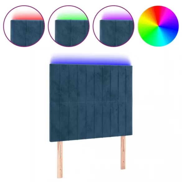 sötétkék bársony LED-es fejtámla 100x5x118/128 cm
