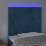 sötétkék bársony LED-es fejtámla 100x5x118/128 cm