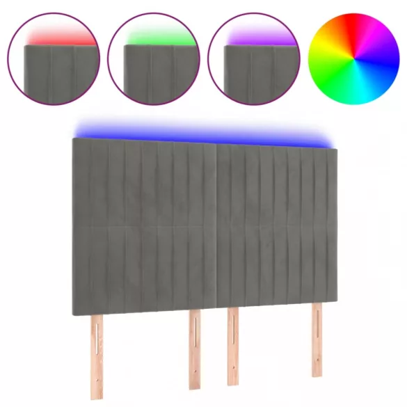 világosszürke bársony LED-es fejtámla 144x5x118/128 cm