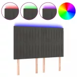 sötétszürke bársony LED-es fejtámla 144x5x118/128 cm