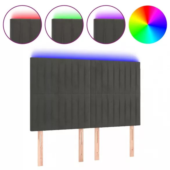 sötétszürke bársony LED-es fejtámla 144x5x118/128 cm