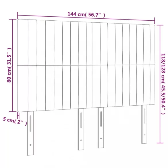 sötétszürke bársony LED-es fejtámla 144x5x118/128 cm
