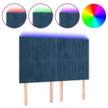 sötétkék bársony LED-es fejtámla 144x5x118/128 cm