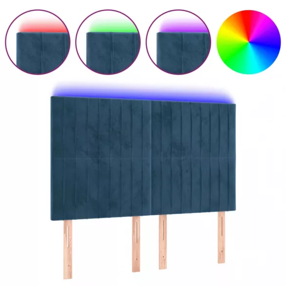 sötétkék bársony LED-es fejtámla 144x5x118/128 cm