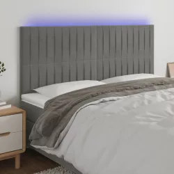 világosszürke bársony LED-es fejtámla 160x5x118/128 cm