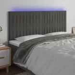 sötétszürke bársony LED-es fejtámla 160x5x118/128 cm