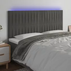 sötétszürke bársony LED-es fejtámla 160x5x118/128 cm